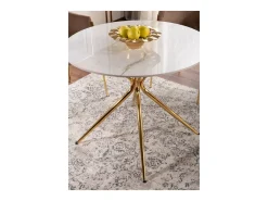 Mesa de comedor redonda de diseño Ursae de 90 cm con tablero imitación mármol blanco