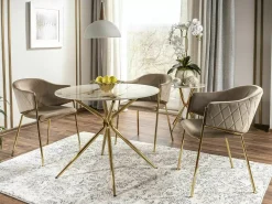 Mesa de comedor redonda de diseño Ursae de 90 cm con tablero imitación mármol blanco