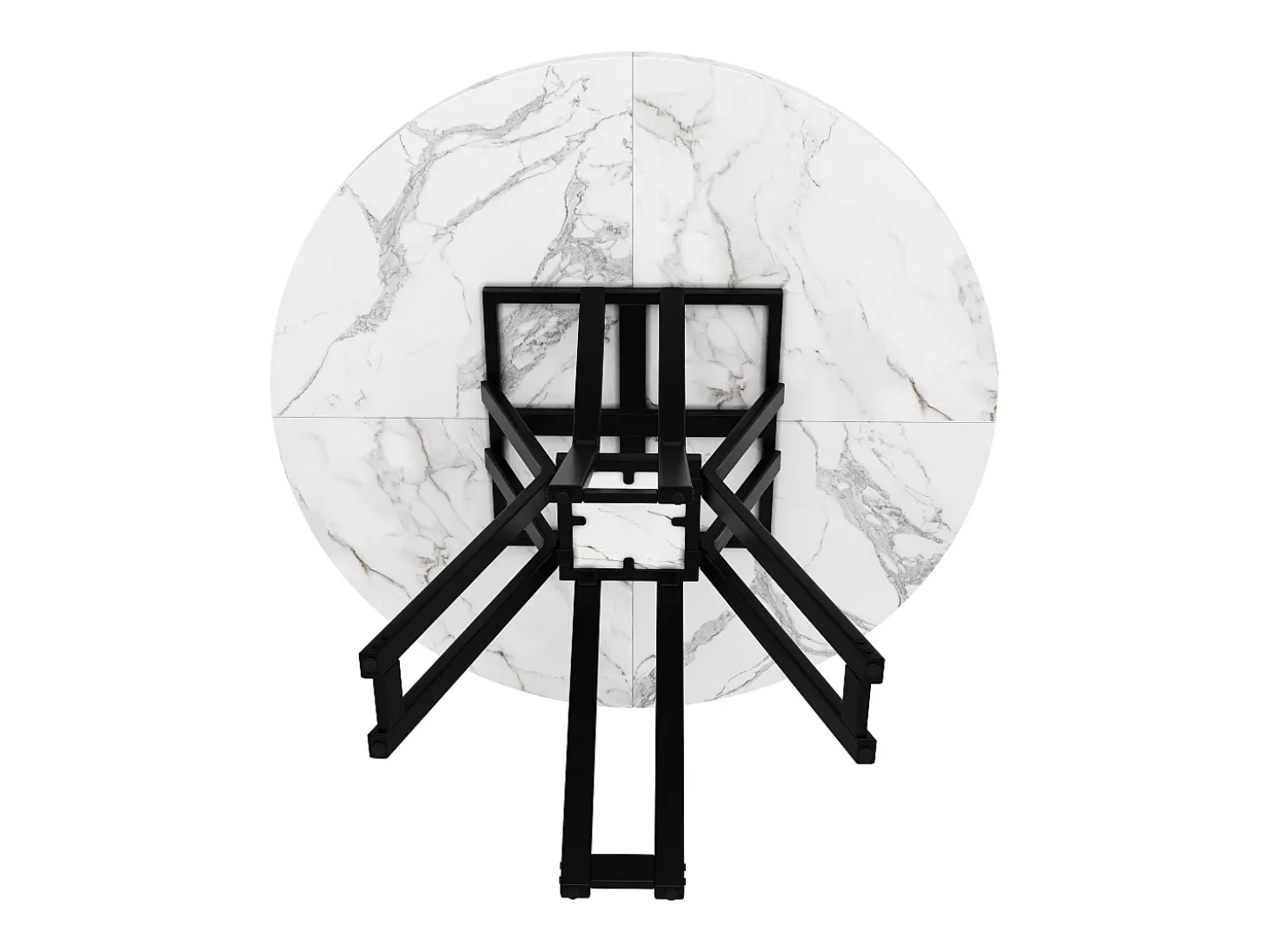 Mesa de comedor redonda, diseño moderno, MDF y metal negro jaspeado, para 4-6 personas (100x100x76 cm)