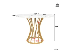 Mesa de comedor redonda de diseño moderno, MDF, patas de metal negro, tablero efecto mármol blanco (80 x 80 x 76 cm)