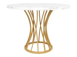 Mesa de comedor redonda de diseño moderno, MDF, patas de metal negro, tablero efecto mármol blanco (80 x 80 x 76 cm)
