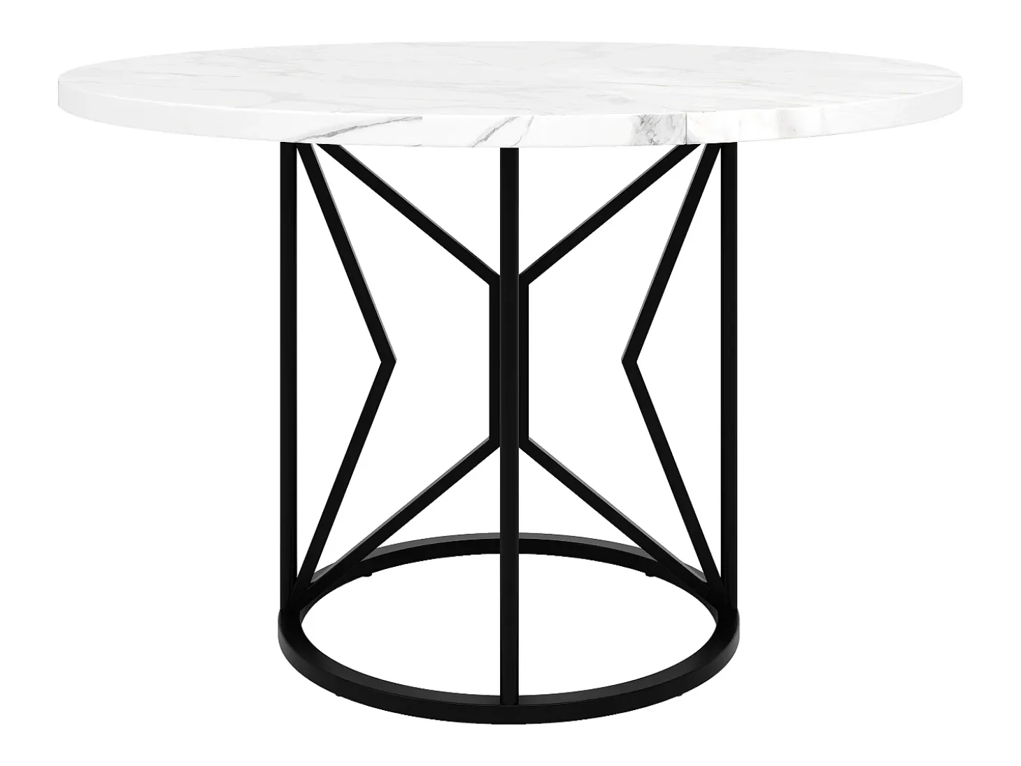 Mesa de comedor redonda, diseño moderno, MDF y metal negro jaspeado, para 4-6 personas (100x100x76 cm)