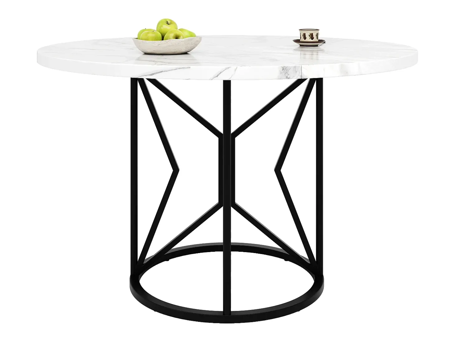 Mesa de comedor redonda, diseño moderno, MDF y metal negro jaspeado, para 4-6 personas (100x100x76 cm)