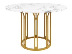 Mesa de comedor redonda, diseño moderno con base de metal, tapa de mármol, MDF y metal, color dorado y negro (100x100x74cm)