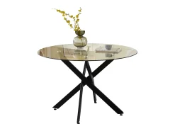 Mesa de comedor redonda de vidrio templado transparente y metal negro – 4 personas – CHIARA
