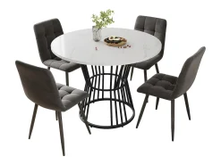 Mesa de comedor redonda de MDF con patas de metal, diseño moderno, estampado de mármol, color negro (100 cm de diámetro)