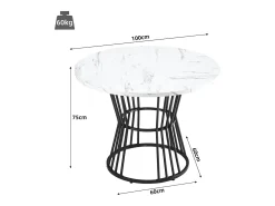 Mesa de comedor redonda de MDF con patas de metal, diseño moderno, estampado de mármol, color negro (100 cm de diámetro)