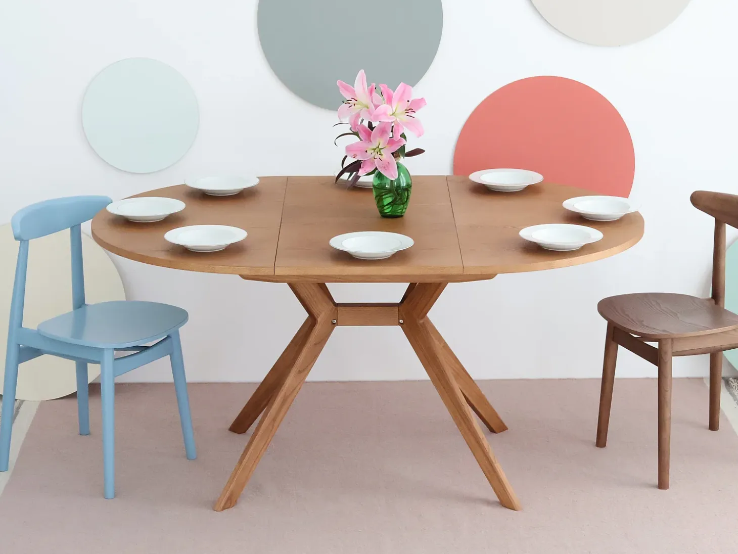 Mesa de comedor redonda extensible 120cm Biju Nogal