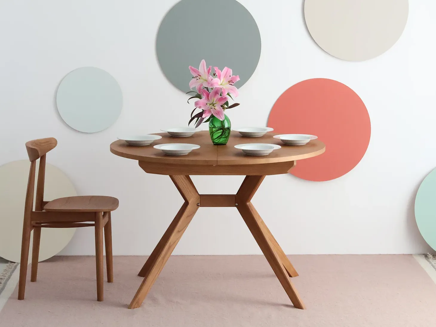 Mesa de comedor redonda extensible 120cm Biju Nogal