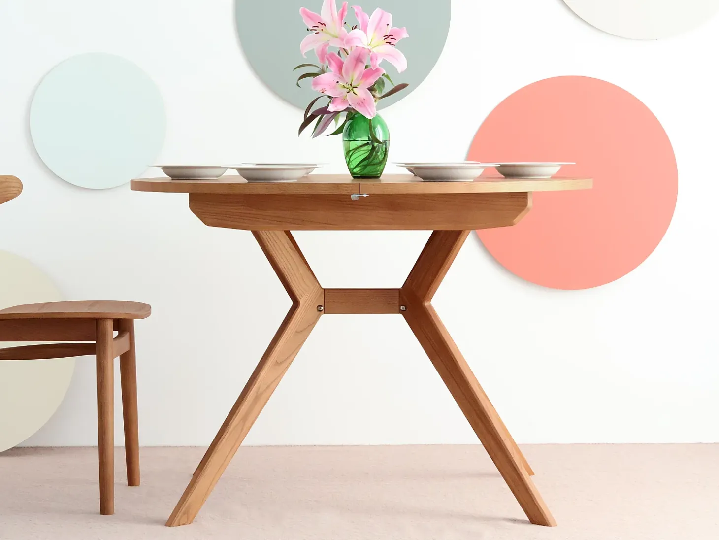 Mesa de comedor redonda extensible 120cm Biju Nogal