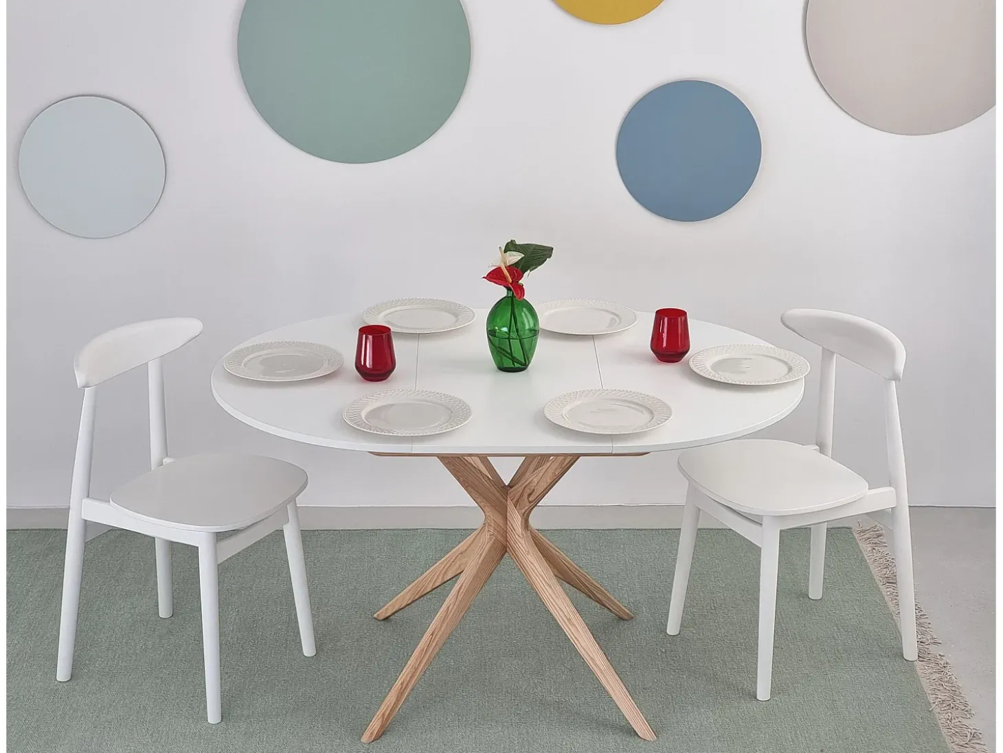 Mesa de comedor redonda extensible 90cm Jubi Rosa Antiguo | Pata de fresno