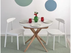 Mesa de comedor redonda extensible 90cm Jubi Rosa Antiguo | Pata de fresno