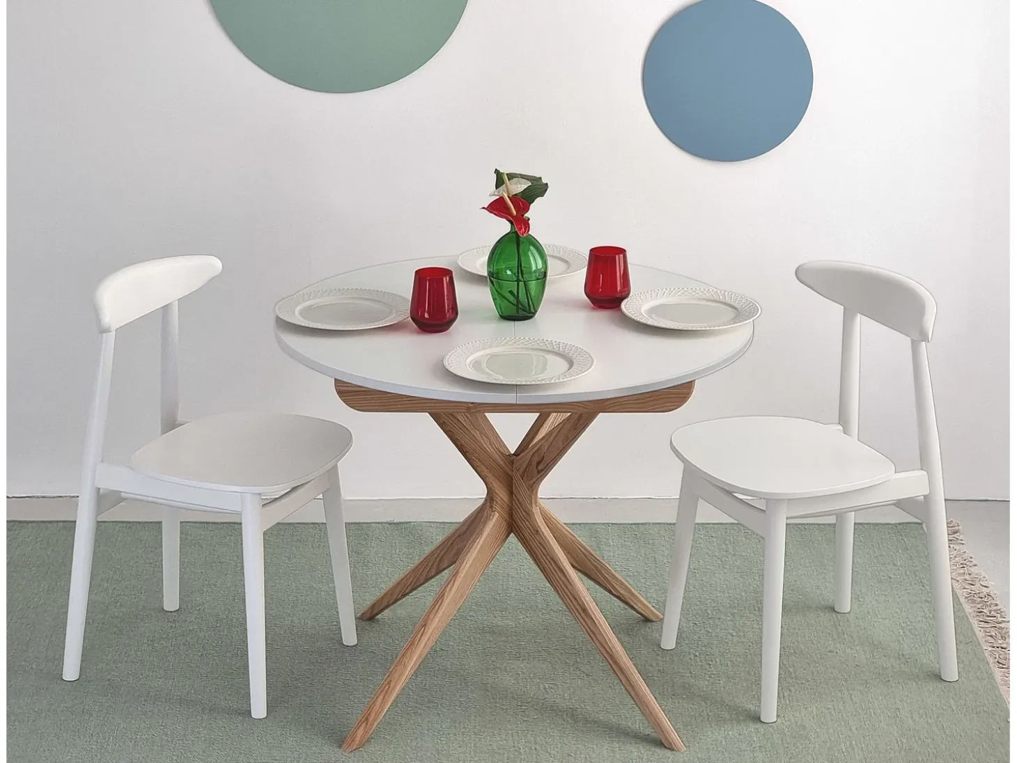Mesa de comedor redonda extensible 90cm Jubi Rosa Antiguo | Pata de fresno