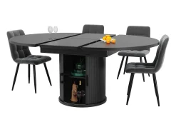 Mesa de comedor redonda extensible - Mesa extensible con 2 puertas y 6 patas ajustables - negra - para comedor y sala de estar