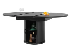 Mesa de comedor redonda extensible - Mesa extensible con 2 puertas y 6 patas ajustables - negra - para comedor y sala de estar