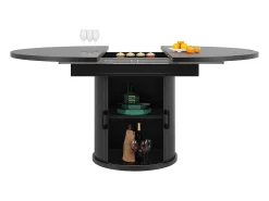 Mesa de comedor redonda extensible - Mesa extensible con 2 puertas y 6 patas ajustables - negra - para comedor y sala de estar