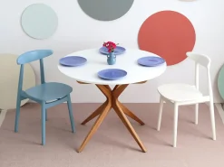 Mesa de comedor redonda extensible 100cm 5 personas Jubi Verde Salvia | Pata de fresno