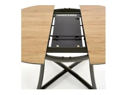 Mesa de comedor redonda extensible en roble con patas de acero