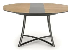 Mesa de comedor redonda extensible en roble con patas de acero