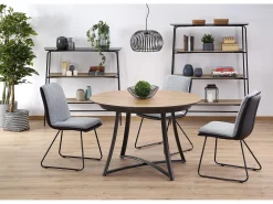 Mesa de comedor redonda extensible en roble con patas de acero