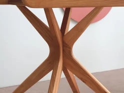 Mesa de comedor redonda extensible 100cm 5 personas Jubi Marrón Beige | Pata de fresno