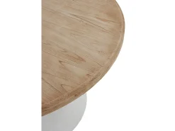 Mesa de comedor redonda en madera de abeto y base de poliresina blanca