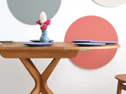 Mesa de comedor redonda extensible 100 cm para 5 personas Jubi chapa de fresno natural | Patas de fresno macizo