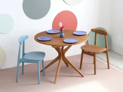 Mesa de comedor redonda extensible 100 cm para 5 personas Jubi chapa de fresno natural | Patas de fresno macizo