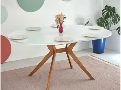 Mesa de comedor redonda extensible 110cm Biju Blanco Tiza