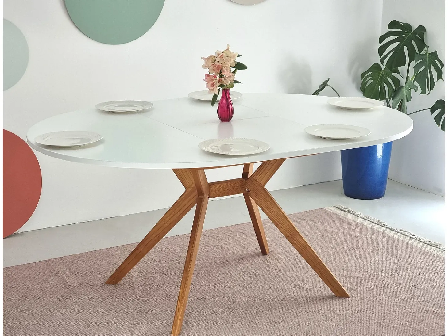 Mesa de comedor redonda extensible 110cm Biju Blanco Tiza
