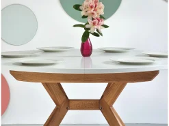 Mesa de comedor redonda extensible 110cm Biju Blanco Tiza