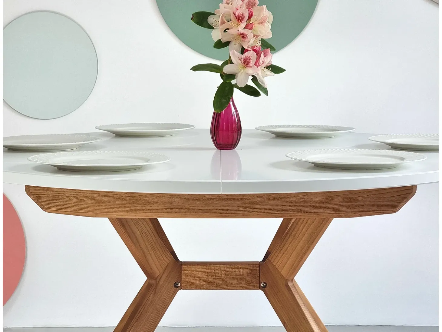 Mesa de comedor redonda extensible 110cm Biju Blanco Tiza