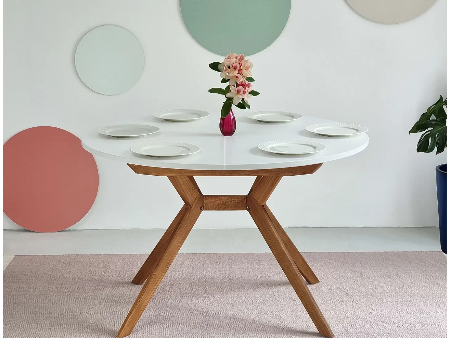 Mesa de comedor redonda extensible 110cm Biju Blanco Tiza