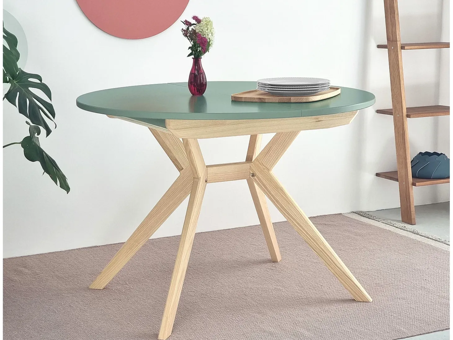 Mesa de comedor redonda extensible 110cm Biju Blanco Tiza