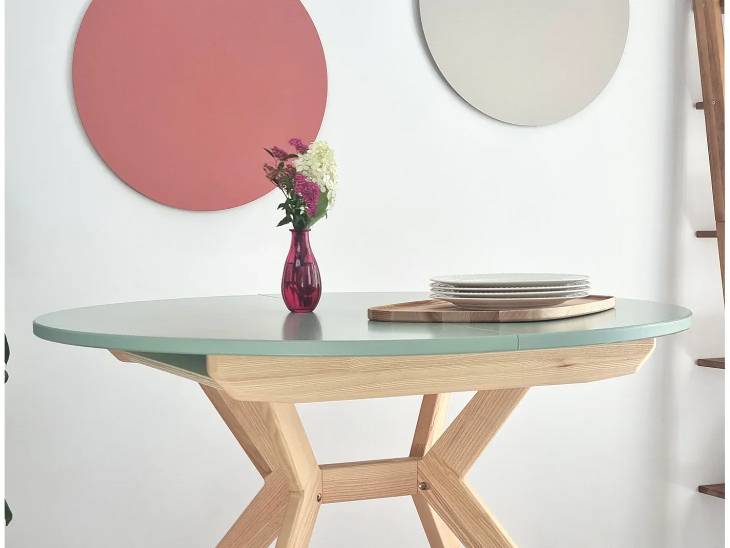 Mesa de comedor redonda extensible 110cm Biju Blanco Tiza
