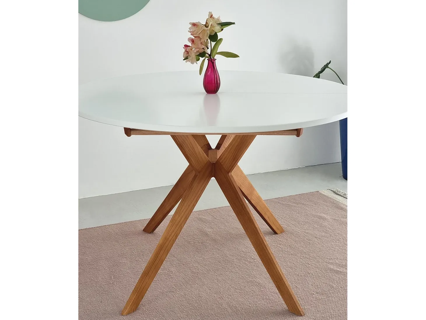Mesa de comedor redonda extensible 110cm Biju Blanco Tiza