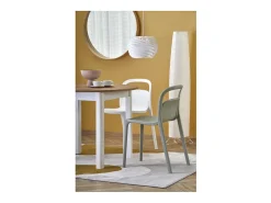 Mesa de comedor redonda extensible de 100 cm con tablero de aspecto roble y patas blancas CARENE
