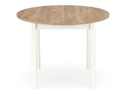 Mesa de comedor redonda extensible de 100 cm con tablero de aspecto roble y patas blancas CARENE