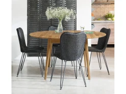 Mesa de comedor redonda extensible de 110 a 145 cm en madera maciza de roble Kundy