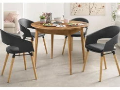 Mesa de comedor redonda extensible de 110 a 145 cm en madera maciza de roble Kundy