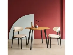 Mesa de comedor redonda efecto madera con patas de metal negro, 4