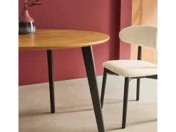 Mesa de comedor redonda efecto madera con patas de metal negro, 4