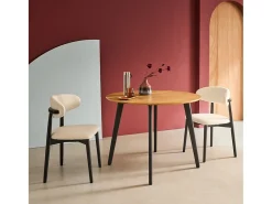 Mesa de comedor redonda efecto madera con patas de metal negro, 4