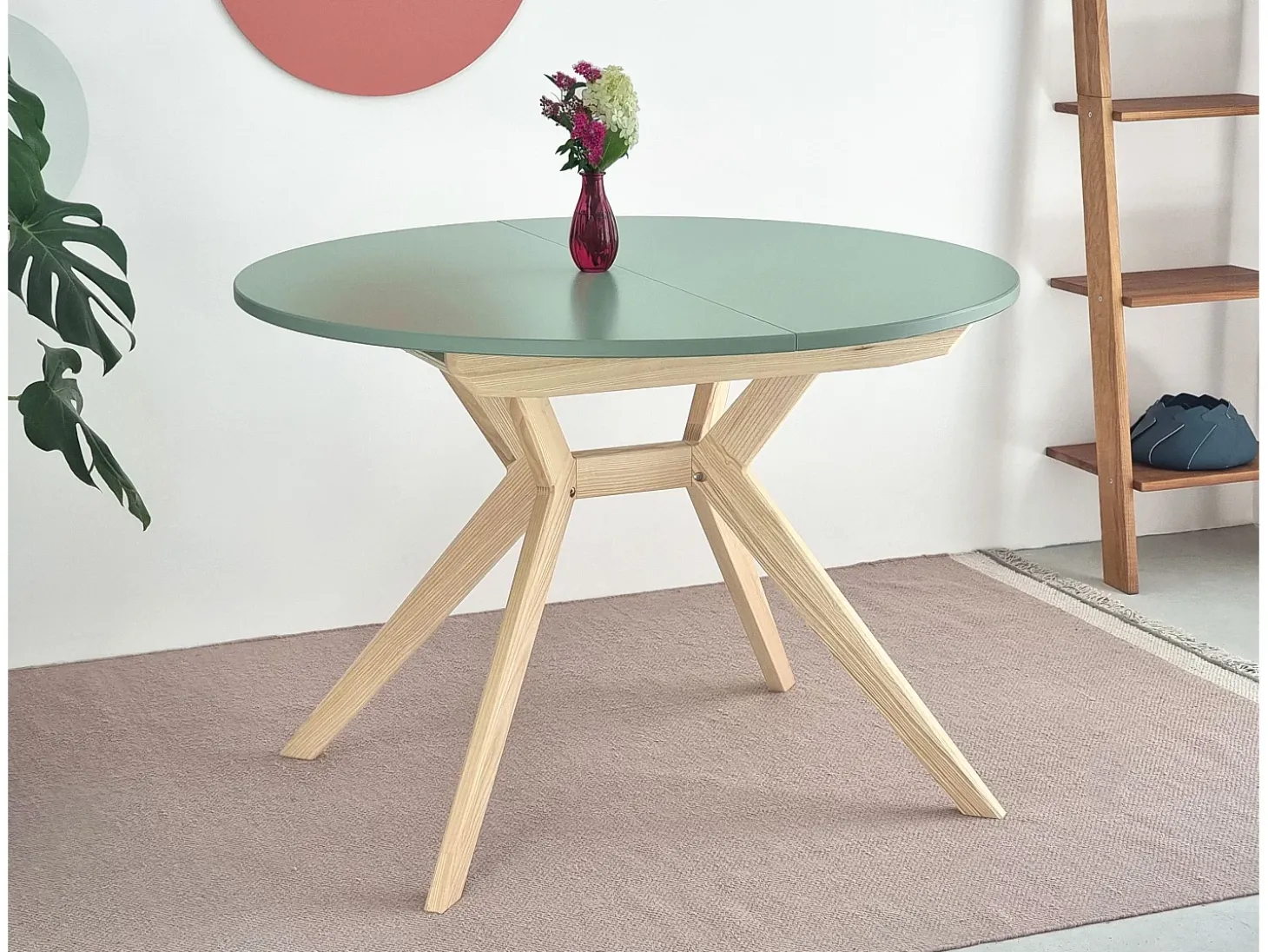 Mesa de comedor redonda extensible 110cm Biju Verde Salvia