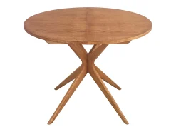 Mesa de comedor redonda extensible 100 cm para 5 personas Jubi chapa de fresno teñido roble | Patas de fresno macizo teñidas roble