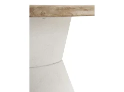 Mesa de comedor redonda en madera de abeto y base de poliresina blanca