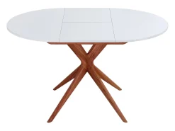 Mesa de comedor redonda extensible 90cm Jubi Blanca | Pata de fresno teñida de roble