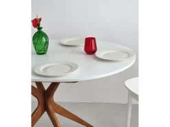 Mesa de comedor redonda extensible 90cm Jubi Blanca | Pata de fresno teñida de roble