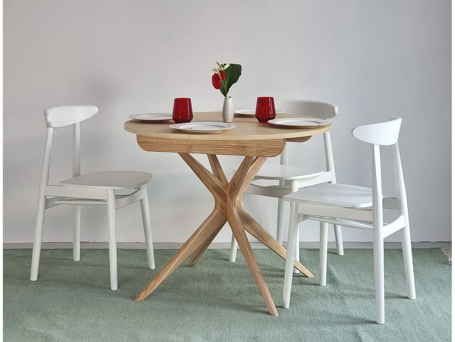 Mesa de comedor redonda extensible 90cm Jubi Fresno