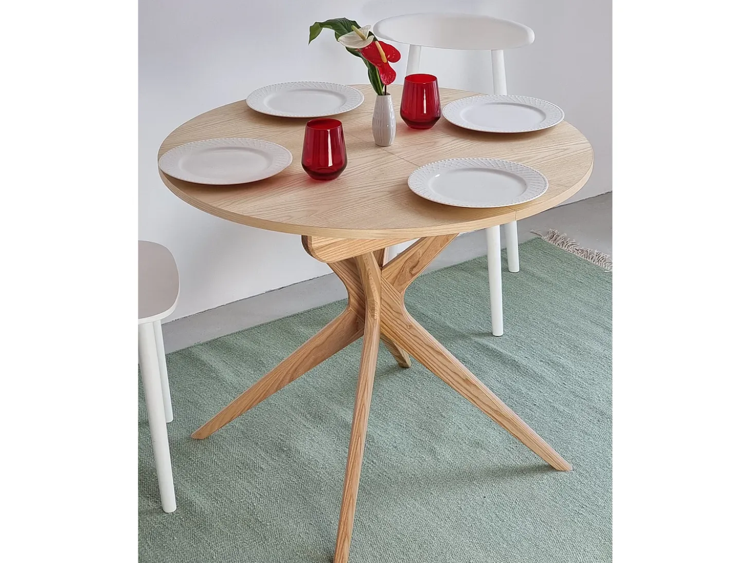Mesa de comedor redonda extensible 90cm Jubi Fresno